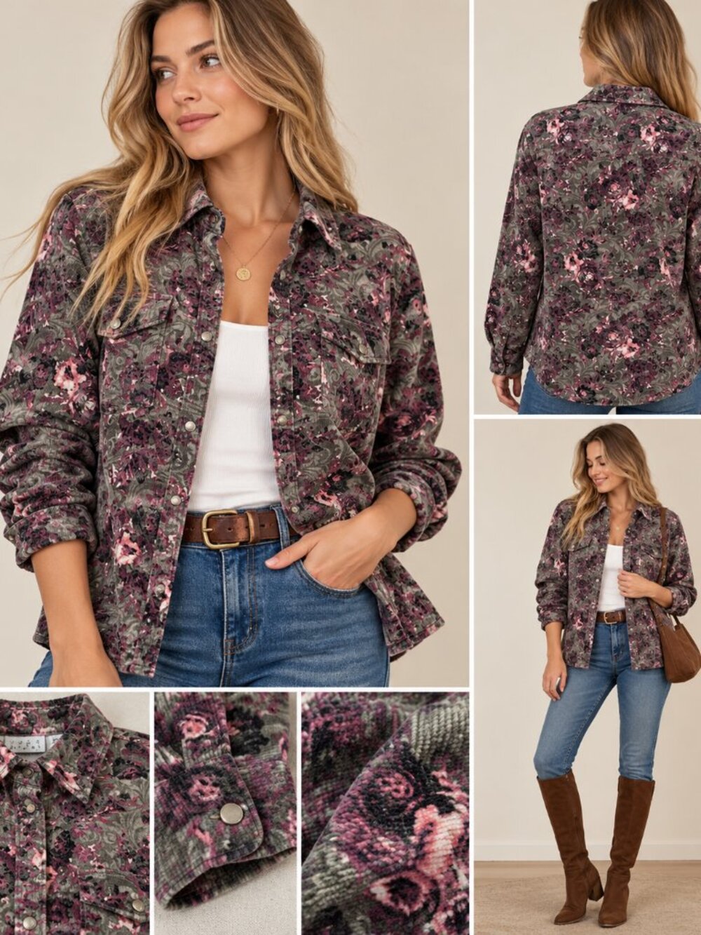 Joan Rivers Floral Corduroy Button-Up Shirt | Size S